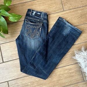 MEK Jakarta Bootcut Jeans Womens Tag Sz 28x34 Flap Pockets Distressed